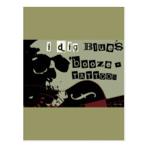 I dig blues, booze & tattoos, design skull, postcards