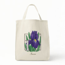 I for Iris Flower Monogram Tote Bag