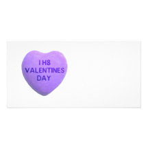 I Hate Valentines Day Purple Candy Heart Photo Card