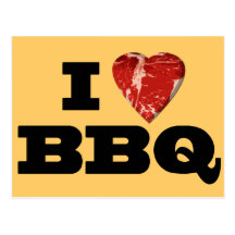 I heart BBQ, Steak Heart Shape Funny Grilling Post Card