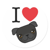 I Heart Black Pugs Round Sticker