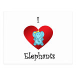 I heart elephants in blue with yellow bow post cards