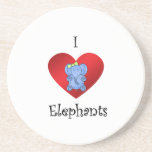 I heart elephants in dark blue and yellow drink coasters
