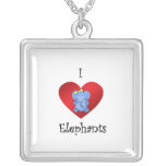 I heart elephants in dark blue and yellow pendant