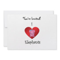 I heart elephants in pink and blue invitation
