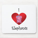 I heart elephants in pink and blue mouse pad