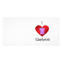 I heart elephants in purple and blue personalized photo card