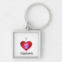 I heart elephants in purple and green keychains