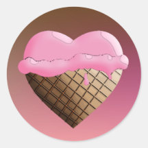I (Heart) Ice Cream! Strawberry Pink Round Stickers