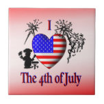 I Heart July 4th Cute US Flag Ceramic Tile