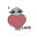 I Heart Love Earth Alien Sticker