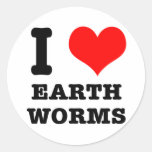 I HEART (LOVE) EARTH WORMS ROUND STICKERS