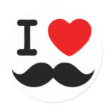 I heart / Love Moustaches / Moustaches Round Sticker