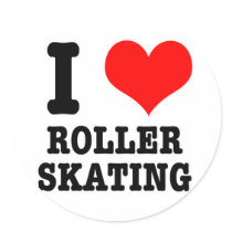 I HEART (LOVE) ROLLER SKATING ROUND STICKERS