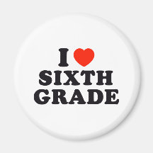 I Heart / Love Sixth Grade Refrigerator Magnets