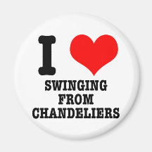 I HEART (LOVE) SWINGING FROM CHANDELIERS REFRIGERATOR MAGNETS