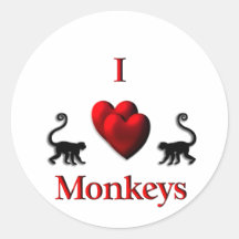 I Heart Monkeys Round Stickers
