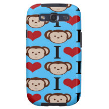 I Heart Monkeys Turquoise Teal Blue Valentines Galaxy SIII Case
