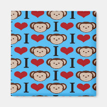 I Heart Monkeys Turquoise Teal Blue Valentines Magnets