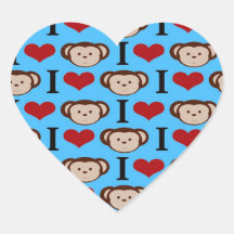 I Heart Monkeys Turquoise Teal Blue Valentines Sticker