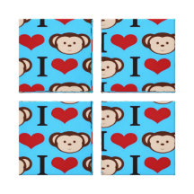 I Heart Monkeys Turquoise Teal Valentines Stretched Canvas Print