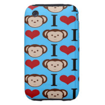 I Heart Monkeys Turquoise Teal Valentines iPhone 3 Tough Case