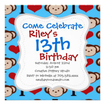 I Heart Monkeys Turquoise Teal Valentines Announcement