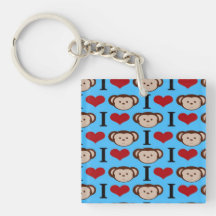 I Heart Monkeys Turquoise Teal Valentines Keychain