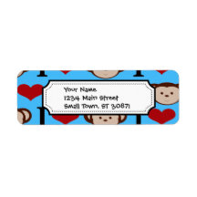 I Heart Monkeys Turquoise Teal Valentines Labels