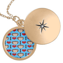 I Heart Monkeys Turquoise Teal Valentines Locket
