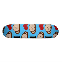 I Heart Monkeys Turquoise Teal Valentines Skate Deck