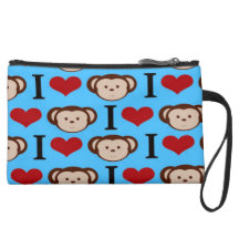 I Heart Monkeys Turquoise Teal Valentines Wristlet