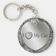 I Heart My Cat Silver Heart Keychain