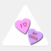 I Heart My Geek Candy Hearts Triangle Stickers