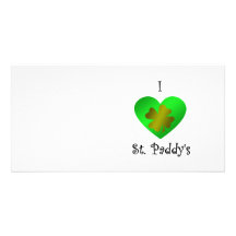 I heart Saint paddy's in gold and green Customized Photo Card