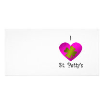 I heart Saint patty's in gold and pink Custom Photo Card