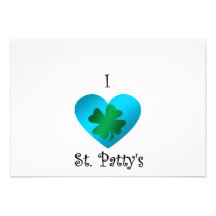 I heart Saint patty's in green and blue Custom Invitation