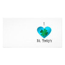 I heart Saint patty's in green and blue Custom Photo Card