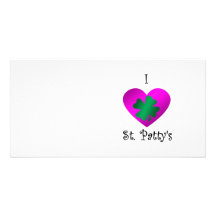 I heart Saint patty's in green and purple Photo Card Template