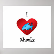 I heart sharks in blue poster
