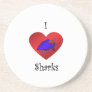 I heart sharks in dark blue beverage coaster