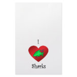 I heart sharks in green stationery