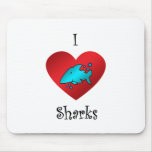 I heart sharks in teal mousepads