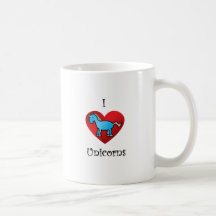 I heart unicorns in blue mug