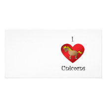 I heart unicorns in brown photo card