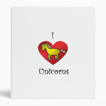 I heart unicorns in gold and rainbow 3 ring binders