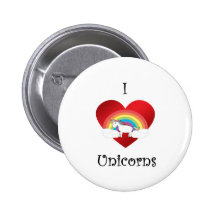 I heart unicorns on heart rainbow and clouds pinback buttons