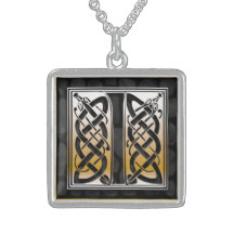 I Initial Monogram "Celtic Black Stone" Necklaces
