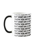 I KNOW YOU ARE BUT WHAT AM I! MUGS