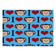 I le coeur Monkeys les Valentines bleus turquoises Cartes De Vœux
